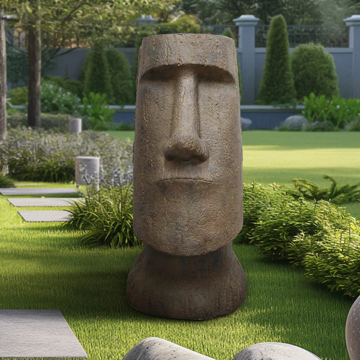Concrete Large Garden Statue Moai Head 35 Inch